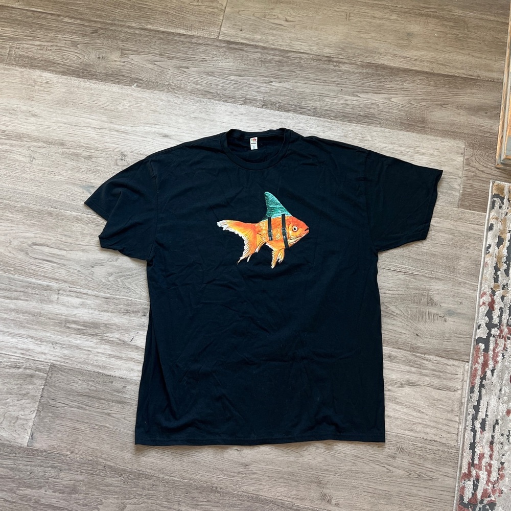 Black T-Shirt with Orange Fish Design